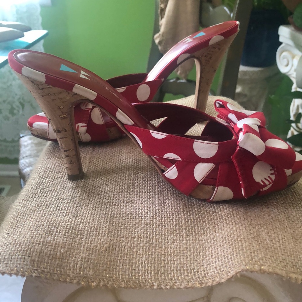 Red and white polka dot heels